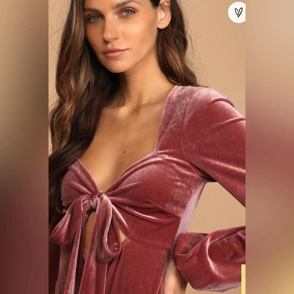 Lulus - Upgraded Style Mauve Velvet Long Sleeve Tie-Front Bodysuit - Picture 2 of 15